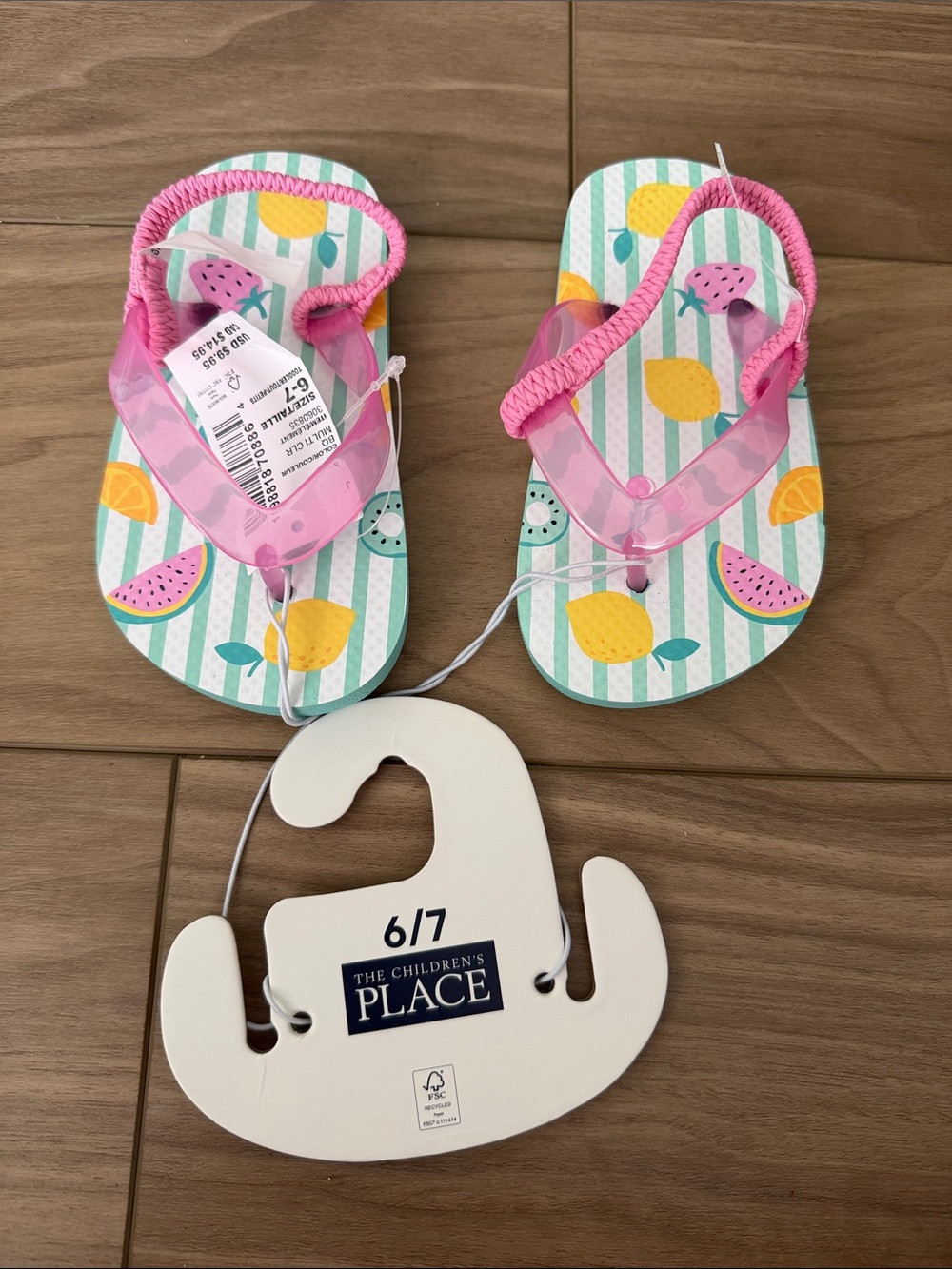 The Children's Place Pink Tropical Fruit Girls' Flip Flops